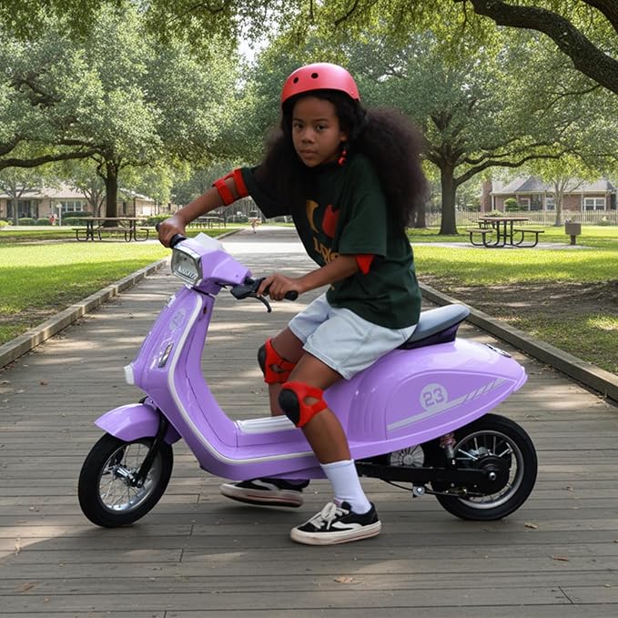 Kids Motorcycle, 2 Wheel Electric Motorcycle for Girls Ages 8-14, 24V Ride on Toys with Music, Story, Headlight, 3 Speed Options, Up to 60min Ride Time, for Riders up to 143 lbs, Easy Assemble, Purple