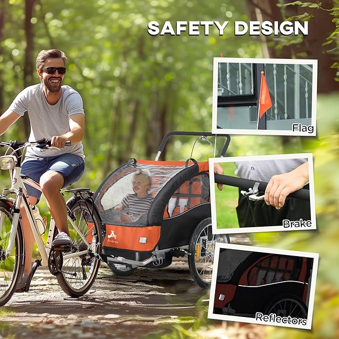 Aosom Elite 360 Swivel Bike Trailer for Kids Double Child Two-Wheel Bicycle Cargo Trailer with 2 Security Harnesses
