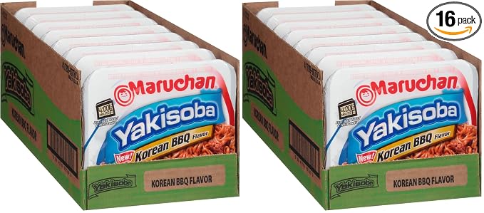 Maruchan Yakisoba Korean BBQ flavor, Japanese Instant Ramen Noodles, 4.12 Oz, 8 Count (Pack of 2)