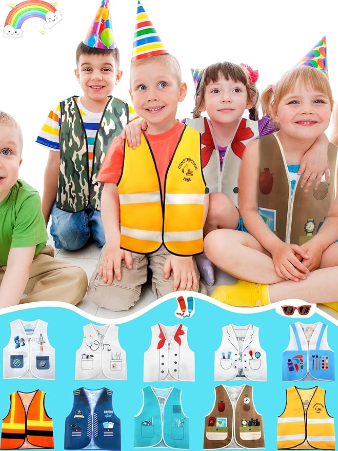 30 Pcs Kids Community Helper Dress Up Vest Bulk Occupation Costume Career Cosplay Clothes for Toddlers Role Pretend Play
