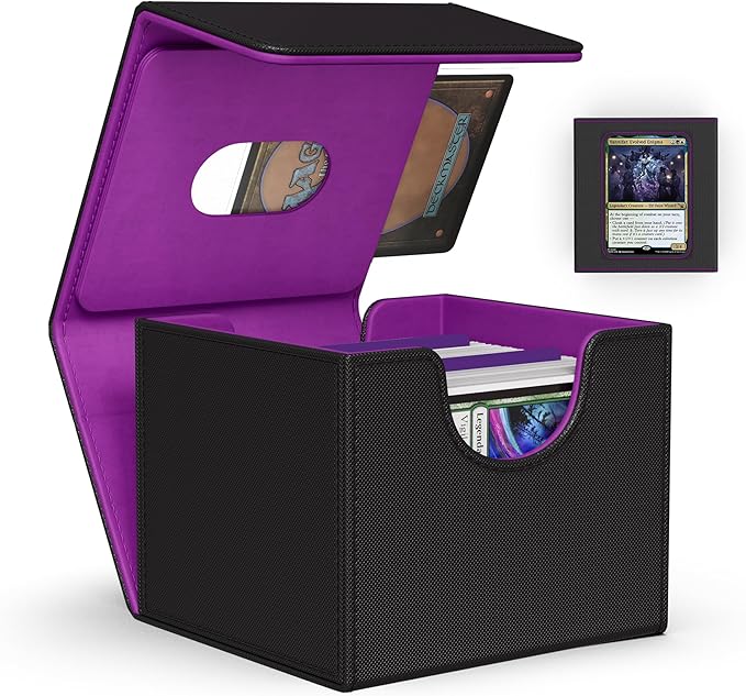 ZLCA MTG Commander Deck Box, Card Deck Box for Trading Card, Holds 110+ Double Sleeved Cards Fits for TCG CCG Magic Cards with 2 Dividers (Black & Purple)
