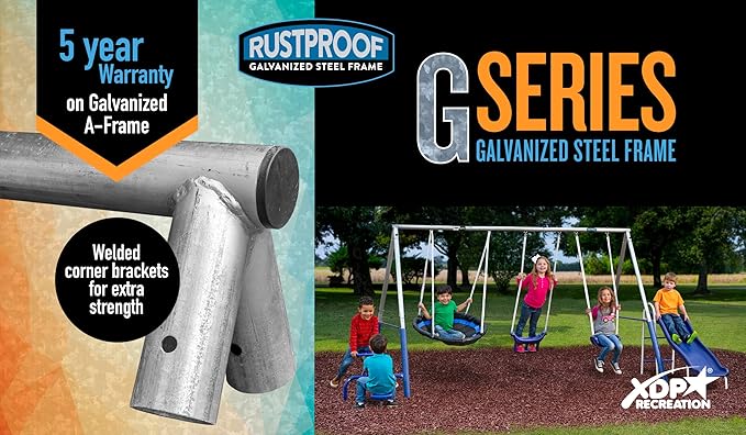 Fun Forever with 6' Wave Slide - 8 User / 6 Station Easy Assembly Galvanized Metal Backyard Play Kids Swing Set. 192" L x 104" Deep x 74" H, by XDP Recreation a USA Company