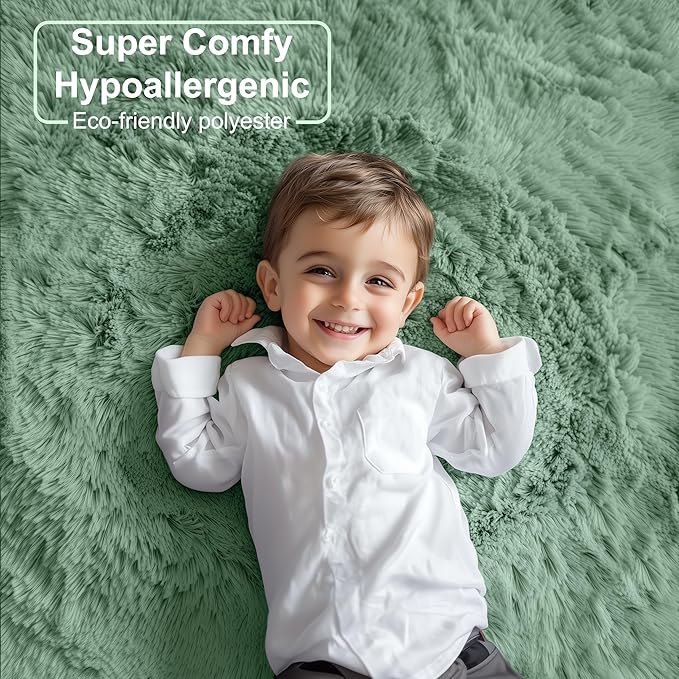 PAGISOFE Sage Green Rugs for Bedroom, 3x5 Ft Shaggy Rug Plush Fuzzy Carpet for Living Room, Fluffy Green Rugs Home Decor Aesthetic,Non-Slip Rug for Nursery Room Decor Girls Boys