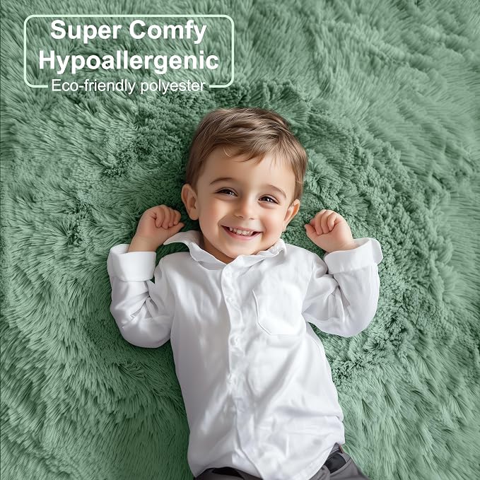 PAGISOFE Sage Green Rugs for Living Room, 5x7 Ft Shaggy Rug Plush Fuzzy Carpet for Bedroom,Green Kids Rug Home Decor Aesthetic,Non-Slip Floor Rugs for Nursery Decor Girls Boys Playroom