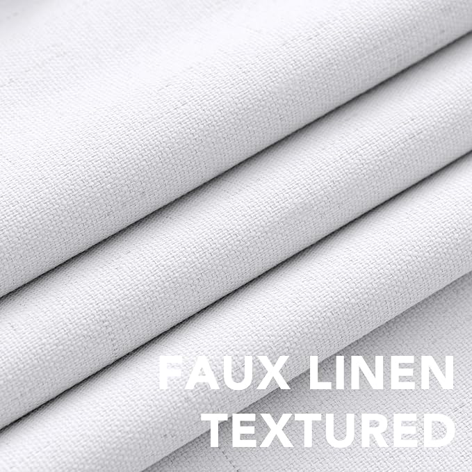 H.VERSAILTEX Linen Blackout Curtains 54 Inches Long 100% Blackout Thermal Insulated Textured Linen Look Curtain Draperies Anti-Rust Grommet, Energy Saving with White Liner, 2 Panels, Bright White
