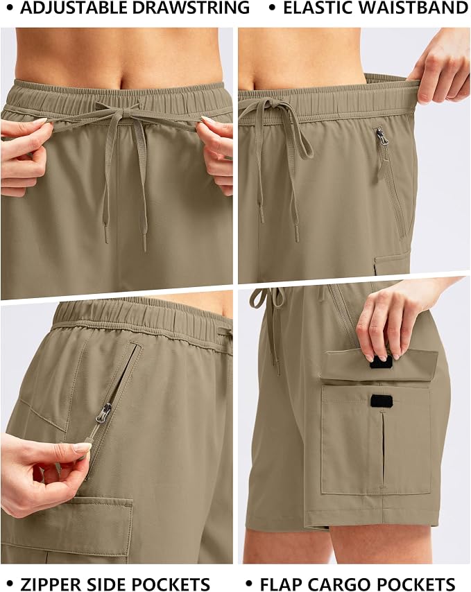 SANTINY Women's 5''/ 7''/9'' Hiking Cargo Shorts Quick Dry Lightweight Summer Shorts for Women Athletic Golf Zipper Pockets