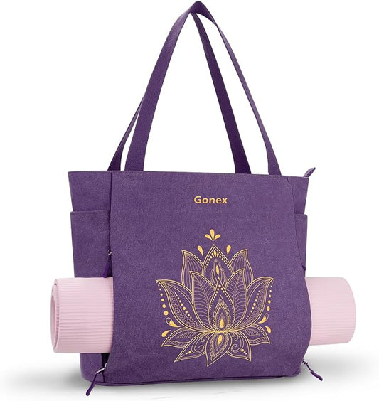 Gonex Yoga Mat Bag, Large Tote Bag with Multi Pockets for Women Men, Canvas Mat Carrier, Full Zipper Easy Access for Pilates Gym Travel