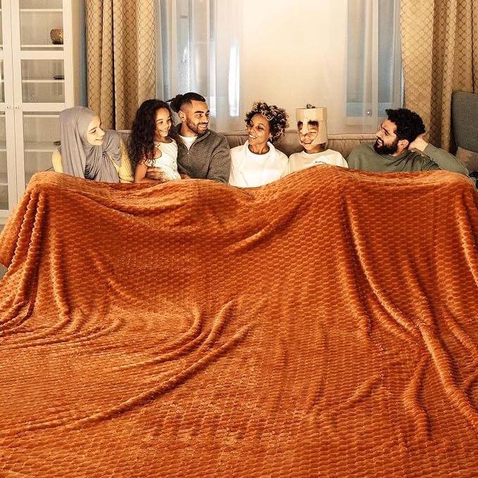 Bnuitland Orange Flannel Throw Large Blanket (Queen Size 90X90 inches), 300 GSM Fleece Cozy Warm Soft Home Decor Lightweight Bed Blanket for Adults,Suitable for All Seasons.