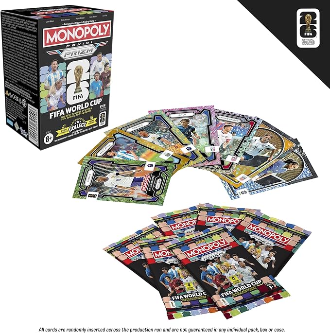 Monopoly Panini Prizm: FIFA World Cup Trading Cards Booster Box | Current Stars and Legends | 2+ Players, Ages 8+ | Gifts for Soccer Fans