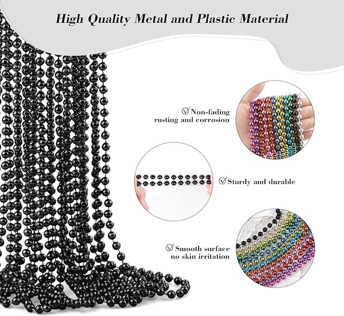 YAXINRUI 120 PCS Black Bead Necklaces, Black Mardi Gras Beads, Halloween Beads Necklaces, New Year Eve Necklace, 33 Inch Black Beaded Necklace for Mardi Gras Christmas Halloween Festive Events
