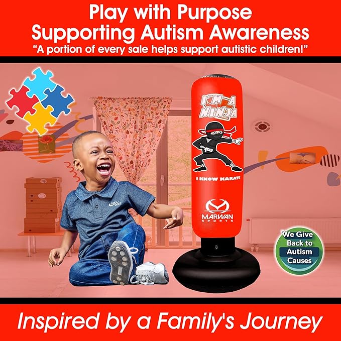 Marwan Sports 5-in-1 Inflatable Punching Bag for Kids – 63" Karate Toy Set with Boxing Gloves, Durable Fast Rebound, Active Play Christmas/Birthday Gift for Boys & Girls Ages 4-12
