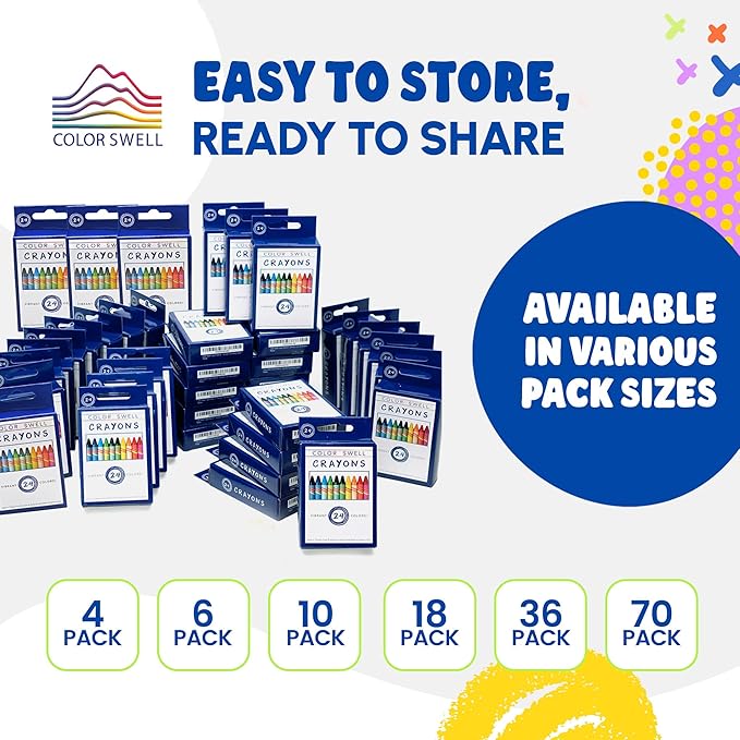 Color Swell 24-Pack Crayons – Non-Toxic, Ideal for Kids, Students, Adults, and Classroom Activities