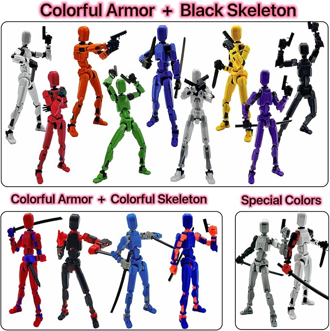 3D Printed 5.54-inch Multi-Jointed Action Figures Dummy13, Full Body Mechanical Movable Toy, Multiple Accessories, Hand Painted Figure, Desk Decoration, Creative Gifts (Purple)