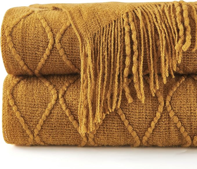 inhand Brown Knitted Throw Blanket for Couch and Bed, 50"x60" | Knit Fall Decor Halloween Blanket with Tassel, Lightweight Decorative Farmhouse Warm Woven Blankets and Throws for Women