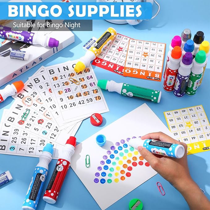 Crtiin 60 Pack Bingo Daubers Bulk 12 Assorted Colors Dot Markers 1.35 oz Dot Markers Paint Set Bingo Game Supplies for Kids Toddles Adults Art Painting Drawing Craft Coloring Party Gift