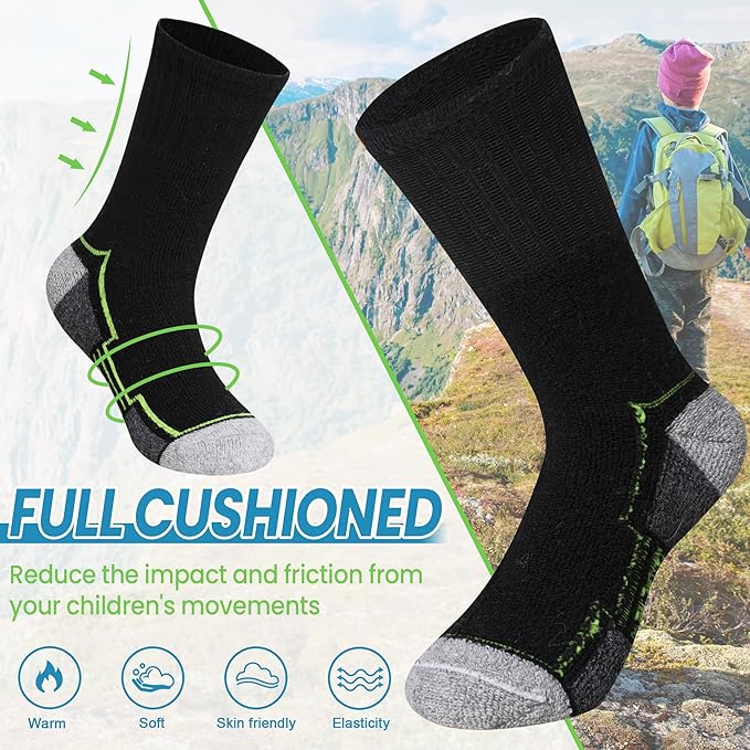 WEVIAS Kids Merino Wool Hiking Socks Boys Thermal Winter Cozy Boot Warm Cushion Socks 6 Pairs