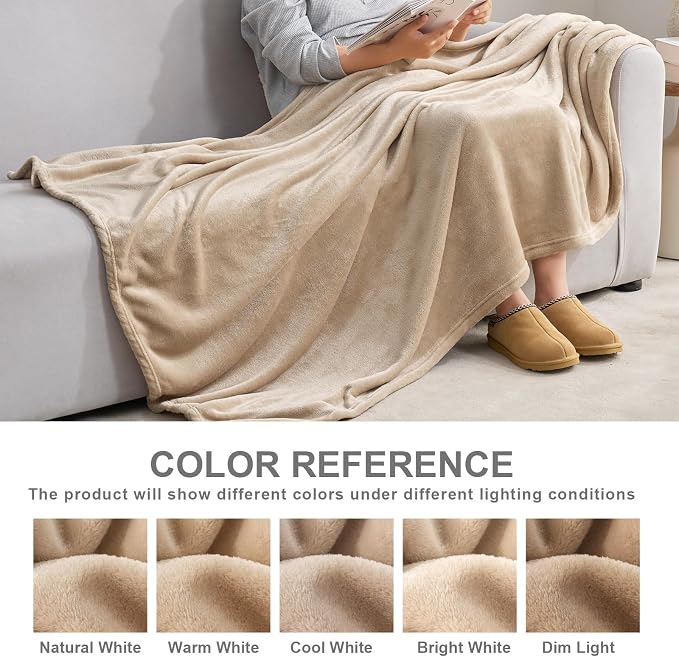 Hansleep Queen Light Camel Fleece Blanket, Soft Flannel Bed Blanket | Fuzzy Cozy Blanket 90x90 Inches, Multi-use for Bed, Sofa, Couch, Travel, Camping, All Season Warm Lightweight Cover