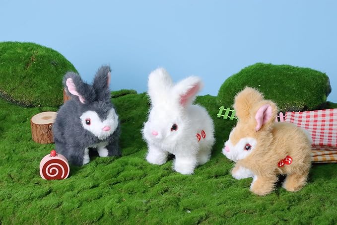 Hopearl Hopping Rabbit Repeat What You Said Interactive Electronic Pet Plush Bunny Toy Animated Singing Speaking Glowing Wiggle Ears Gift for Toddlers Birthday, Gray, 7''