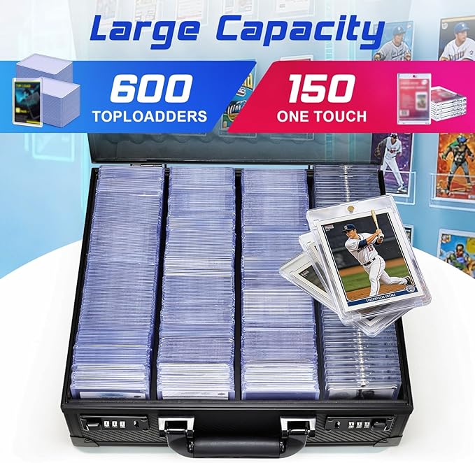 Card Storage Box for 3" x 4" 35pt Toploaders, Sports Cards Case with Lock, Trading Card Storage Box Holds 600+ Top Loaders or 150 Magnetic Holders, Card Collection Box for Collectors