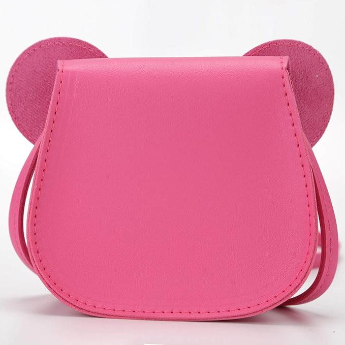 Little Mouse Ear Bow Crossbody Purse,PU Shoulder Handbag for Kids Girls Toddlers(Rose Pink)