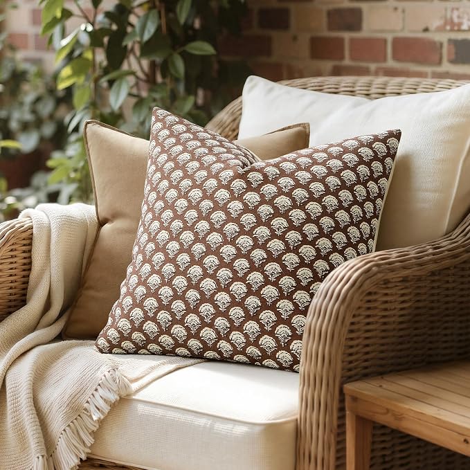 MIULEE Fall Floral Print Decorative Euro Pillow Covers 22x22, Dark Brown | Vintage Boho Farmhouse Modern Home Decor, Set of 2, Block Print Cushion Covers for Couch Sofa Bed Living Room