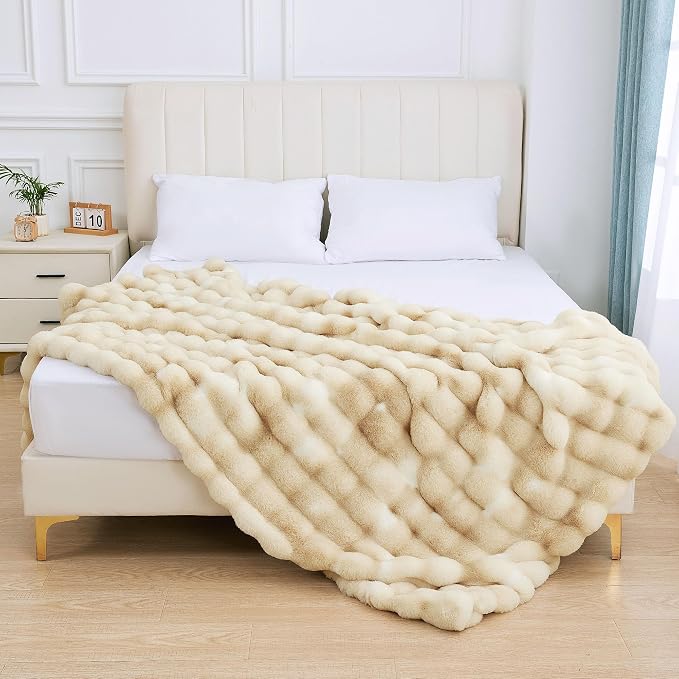 ORINOVA Light Tie-dye Yellow Twin Fuzzy Ultra Soft Bed Comfy Blanket 60x80 Cozy Faux Fur Throw Blanket for Living Room Thick Fluffy Furry Blanket Home Gifts 860 GSM