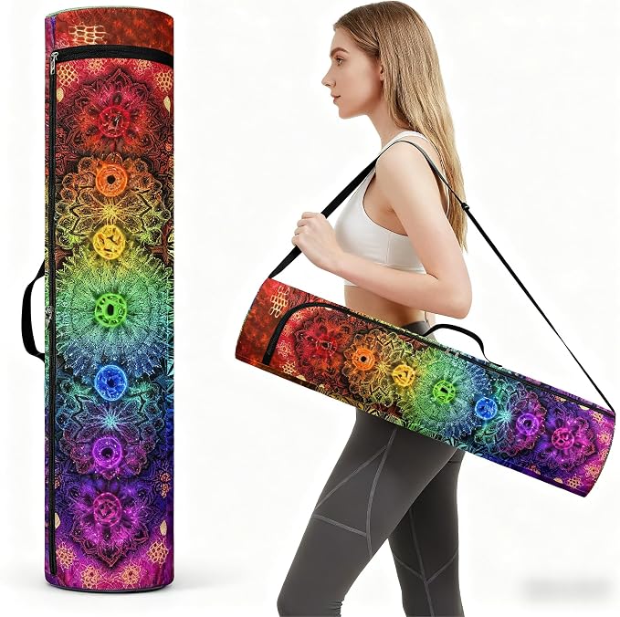 Spacious Extra Large Storage Yoga Mat Bag | Huge Capacity Mandala Gym Tote - Waterproof Wear-Resistant Carrier Strap Pilates