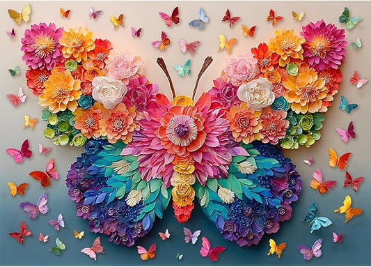 Puzzles for Adults 500 Pieces, Butterfly Jigsaw Puzzles 500 Pieces - Blossom Wings, Flower Art Impossible Puzzle, Finished Size 20.47 * 14.96”, with 1:1 Poster, Letter on The Back