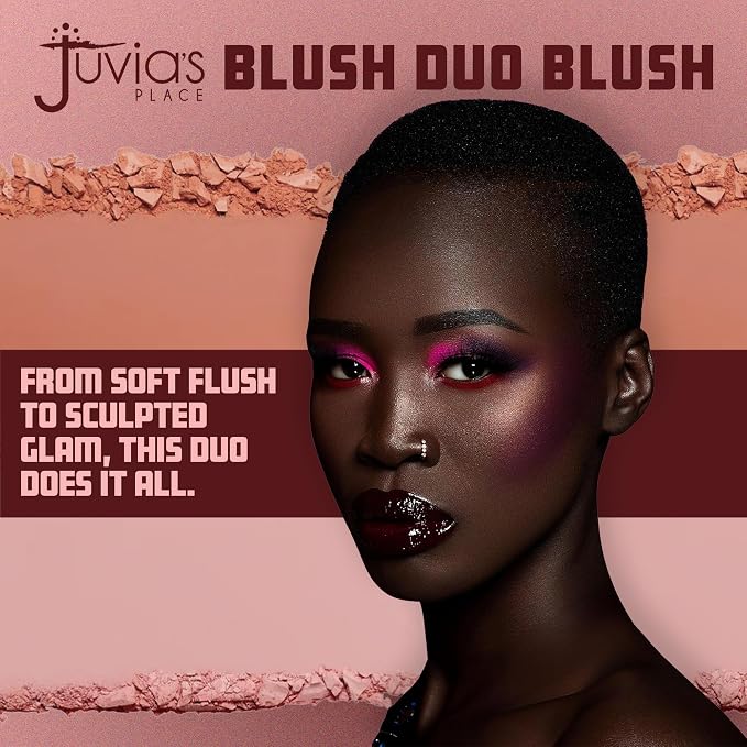 Juvia's Place Blushed Duo Blush - Two Tone Pigmented Buildable Pressed Mineral Powder - Rosy Natural Cheeks Matte Fresh Finish for All Skin Color -Volume2