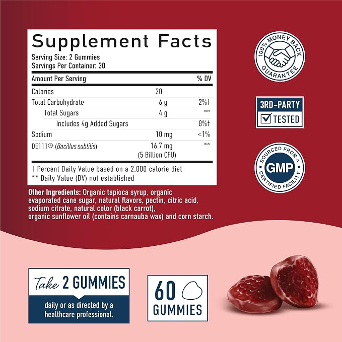 Organic Probiotics Gummies, 5 Billion CFU Probiotics for Digestive Health | Immune Support, With Hardy Bacillus Subtilis, Strawberry Gummies, Shelf Stable, Gluten-Free, Vegan, 60 Ct (1 Month Supply)