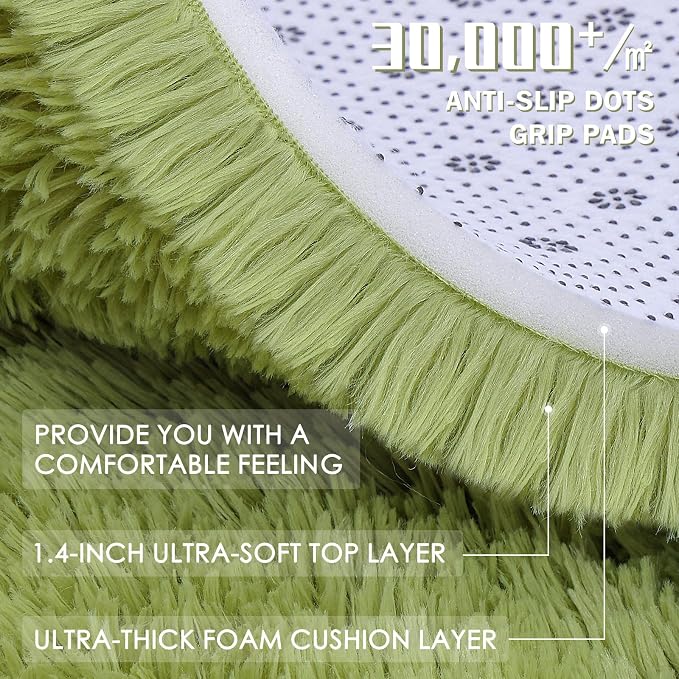 OLANLY 2x5 Machine Washable Runner Rugs for Hallway, Soft Fluffy Shaggy Bedside Rugs for Bedroom, Living Room, Indoor Floor Carpet for Kids Girls Boy, Nursery Rooms, Home Decor Aesthetic, Grass Green