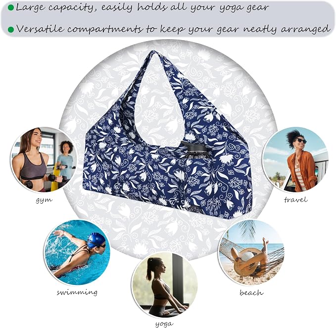 Large Yoga Mat Bag Yoga Bags and Carriers Fits All You Stuff Yoga Tote Bag with Yoga Mat Strap, Elastic Pockets and Zipper Pockets
