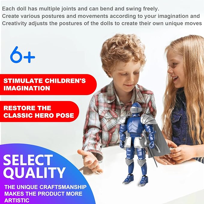 T13 Medieval Knight Action Figure, Knight Action Figures Assembly Required Knight Armor Action Figure Multi-Jointed Movable Medieval Action Figures Medieval Knight T13 Figure for Kids & Adults (Blue)