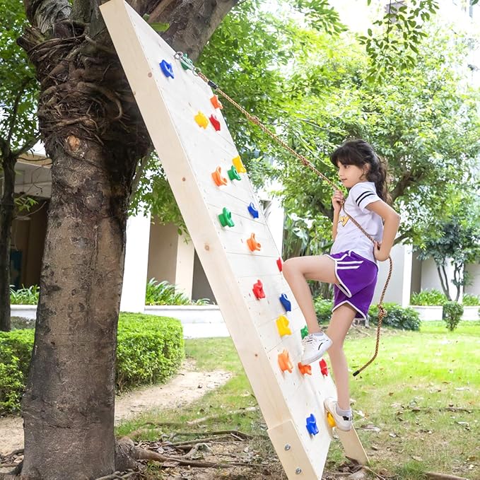 SEKKVY 25 Rock Climbing Holds With 6.56Ft Knotted Rope, Kids Holds for Indoor Outdoor Play Set, Wall Kit With Mounting Hardware, Multi-Color