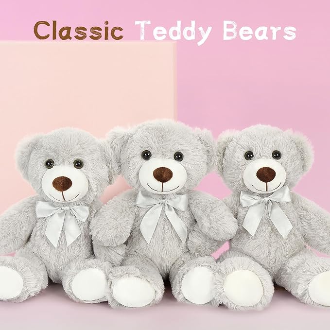 MaoGoLan Bulk Teddy Bear Baby Shower, 10 Packs Small Gray Teddy Bear Stuffed Animals in Bulk,13.5" Small Stuffed Bears Plush for Wedding,Birthday,Christmas, Party Decorations
