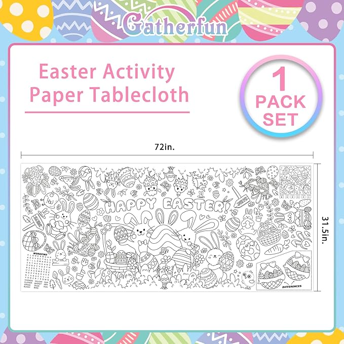 Gatherfun Easter Party Activity Poster - 31.5 x 72 Inches, Happy Easter Party, Versatile Paper Coloring Banner/Table Cover for School Parties and Special Events Decoration