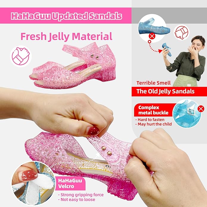 Princess Jelly Flats Shoes Girls Birthday Party Heels Snow Queen Cosplay Costumes Dress Up Sandals for Toddler Little Girls Big Kids