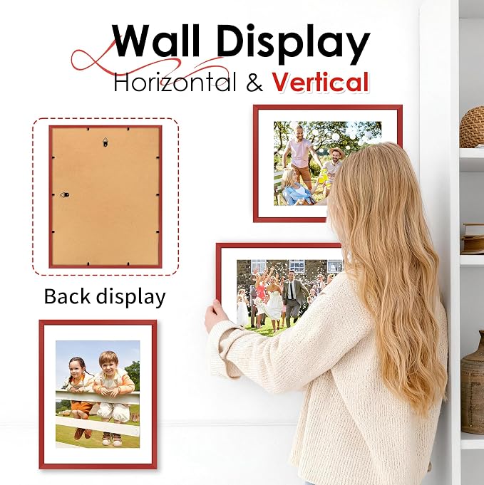 FIXSMITH 11x14 Picture Frame 2 Pack, Red Photo Frame with HD Plexiglass, Display Pictures 8x10 with Mat or 11x14 Without Mat, Black Picture Frames Collage Wall Decor, Gallary Wall Frame