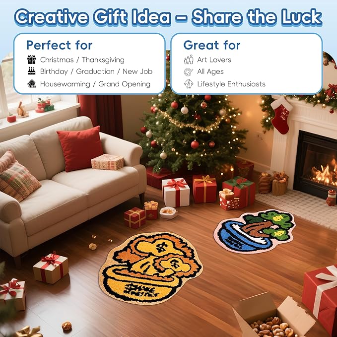 B.Duck X POP Sunday Mini Random Mystery Rug Blind Box Carpet, Cute Plush Accent Rug for Bedroom Dorm Desk Home Decor Gift (1 Random Style) (Shake Money Tree Series, Single Box)