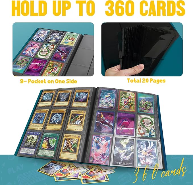 Card Binder 9-Pockets, Trading Card Binder, 20 Pages, 360 Card Capacity Collection Binder, Card Folder for MTG, TCG, Game Cards & Sports Cards (Malachite Blue)