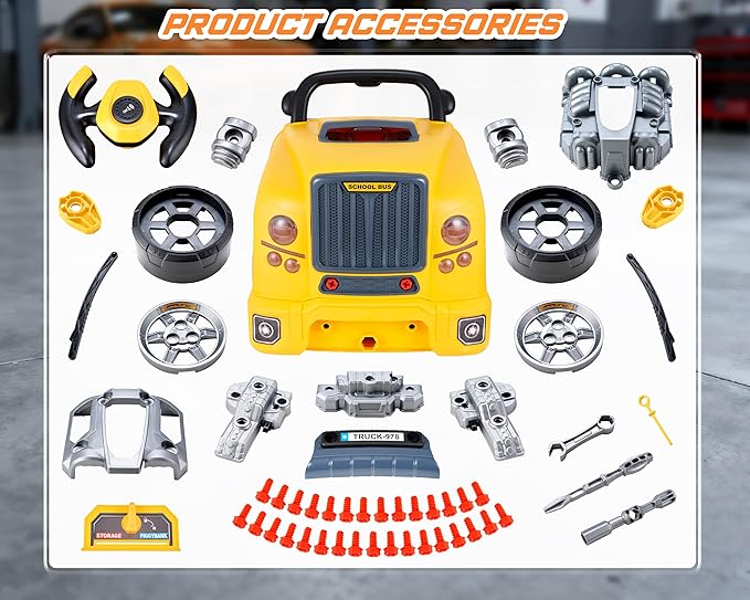 Interactive Truck Engine Toy with Removable Parts - Lights, Sounds, and Fun for Young Mechanics -Unleash Their Creativity and Motor Skills with This Truck Engine Toy (Yellow)