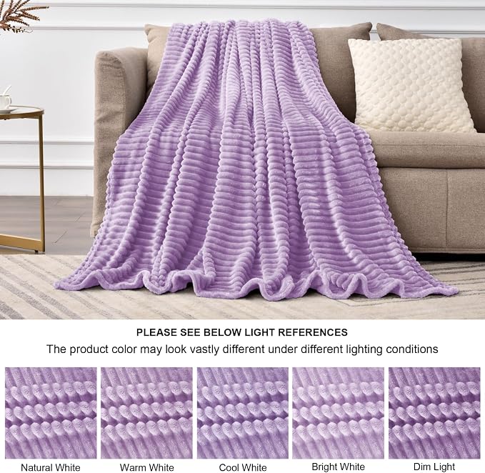 BEDELITE 3D Ribbed Lavender Fleece Throw Blanket for Couch, 50x60 Inch | Soft Warm Decorative Fluffy Blanket, Cozy Plush Lightweight Fuzzy Throw Blanket for Bed Sofa Home Room Decor, Gift for Women