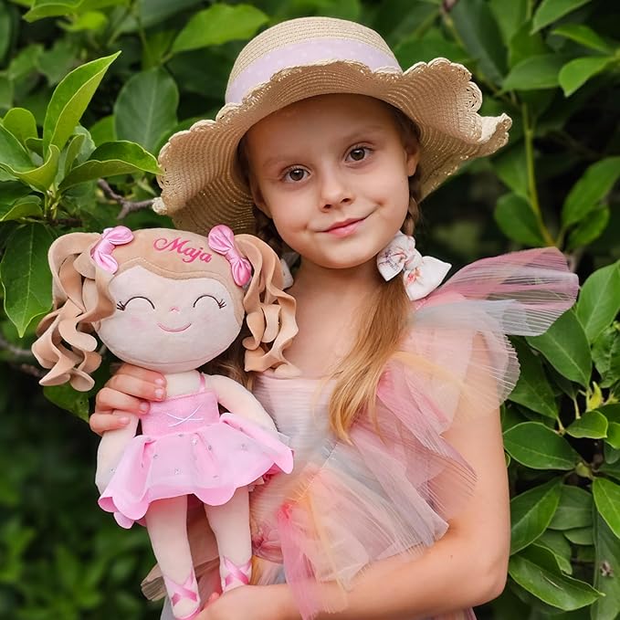 Gloveleya Personalized Ballerina Doll with Custom Name – 13 Inch Pink Plush Baby Girl Gift, Soft Ballet Girl Stuffed Toy for Birthday, Christmas, Baby Shower, Holiday & Keepsake Present
