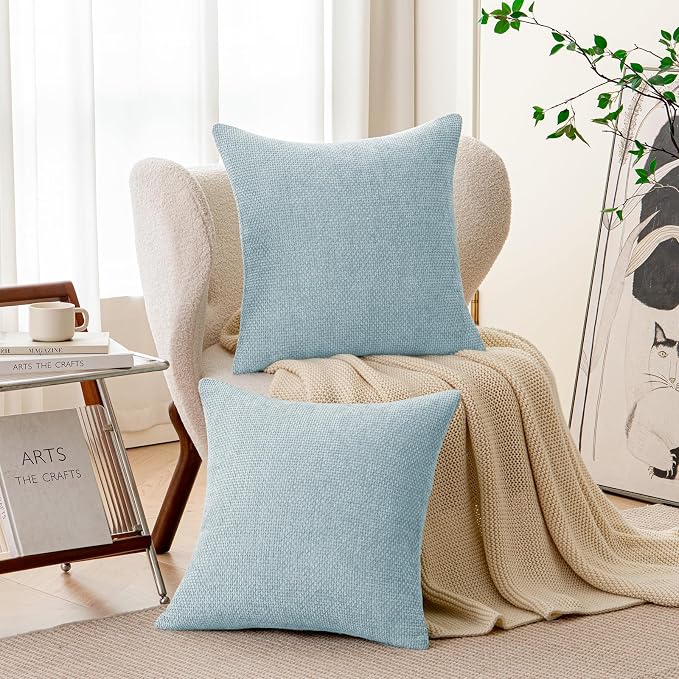 a moment Baby Blue Chenille Throw Pillow Covers 24x24 Inch Pack of 2 Modern Decorative Throw Pillow Cases Farmhouse Cross Covers Home Decor for Sofa Bedroom Living Room