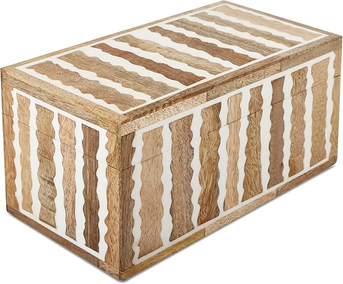 Handicrafts Home Large Decorative Storage Box with Lid Wooden Memory Box Keepsake Storage Box Photo Storage Organizer – Resin Inlay Kept Safari Collection - 10x5x5