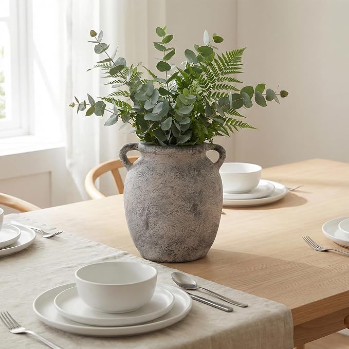 7.28 Inch Vintage Large Ceramic Flower Vase | Handle Pottery Terracotta Vases for Living Room Dining Bedroom Table Decor Festive Decor Housewarming Gift