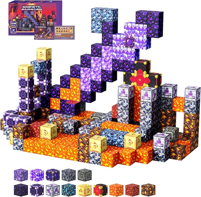 Magnetic Blocks Building Toys - 108PCS Magnet Building Blocks Set Construction Cubes STEM Sensory Stacking Kids Toys for Age 3-5, 4-8, 8-12