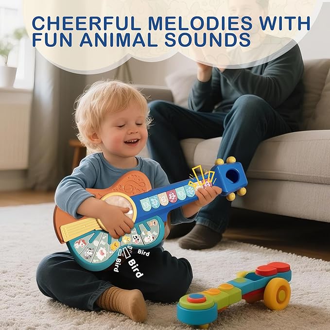 Toddlers Guitar Musical Toys for 1-2 Year Old Boy/Girl, Multiple Modes with Piano Keys, Animal Sounds, Musical, Baby Toys 12-18-24 Months, Gifts for One Year Old Boys/Girl