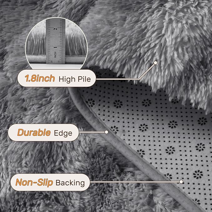 Area Rugs for Living Room 8x10 Feet, Soft Fluffy Shagg Plush Bedroom Rug Non-Slip,Large Carpet for Nursery Kids Dorm Home Decor Zebra Grey