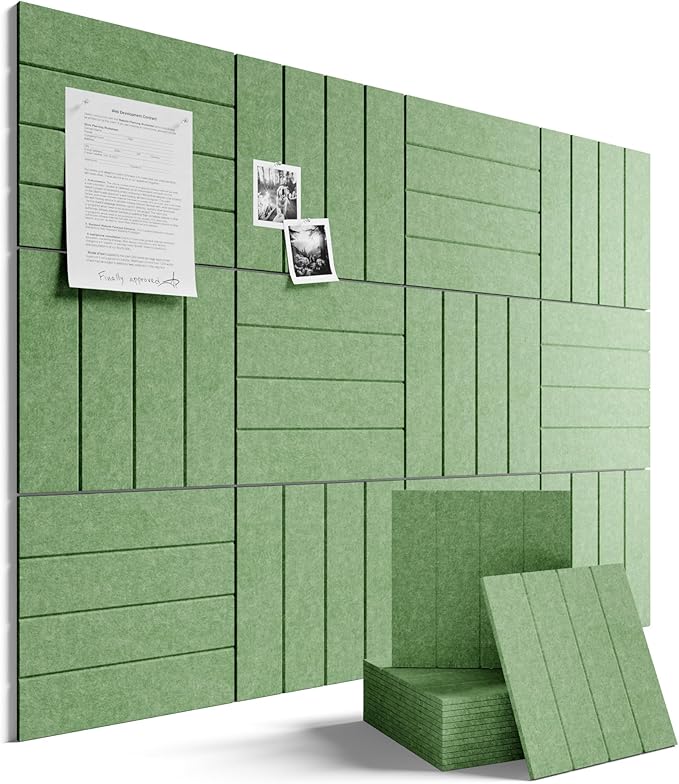 Fluxynara 48" x 36" Large Felt Bulletin Board, Moss Green | 12 Pack Cork Board Alternative with 60 Safe Adhesive Tabs, Felt Pin Boards for Wall Decor, Home, Office, Classroom, Dorm